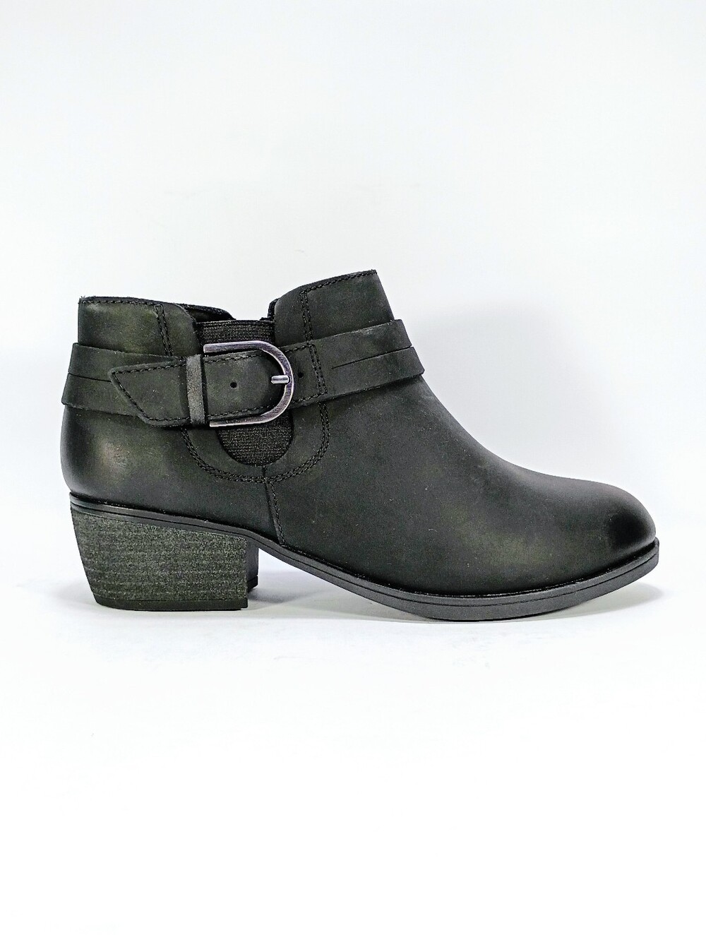 Clarks Charlton Rae Womens 6 Wide Black Leather Block Heel Side Zip Ankle Boots